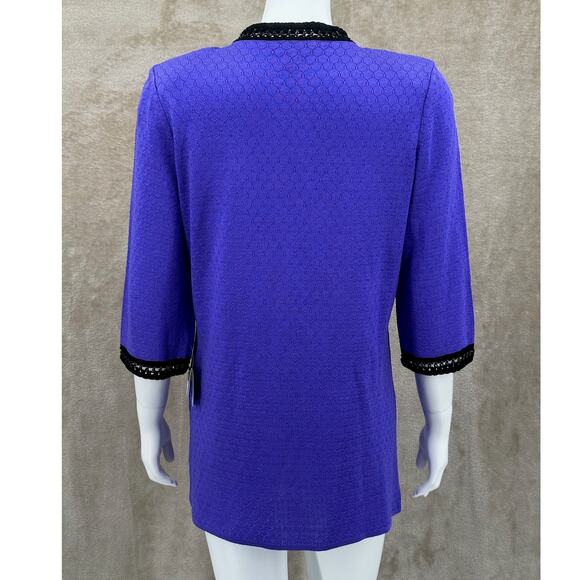 Ming Wang Jacket Womens Small Purple Black‎ Crochet Chain Contrast Knit Cardigan - Picture 5 of 12